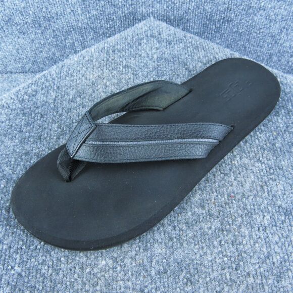 Flojos Ryder Men Flip Flop Sandals‎ Black Leather Slip On Size 12 Medium - Picture 1 of 10